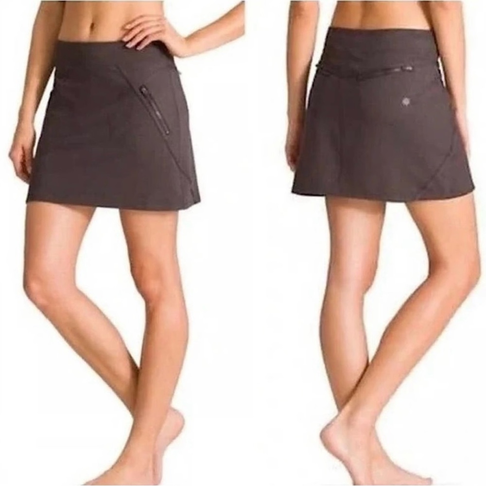 Athleta Trailside Skort Women’s Size XS Brown Pockets Zip Athletic GYM Running